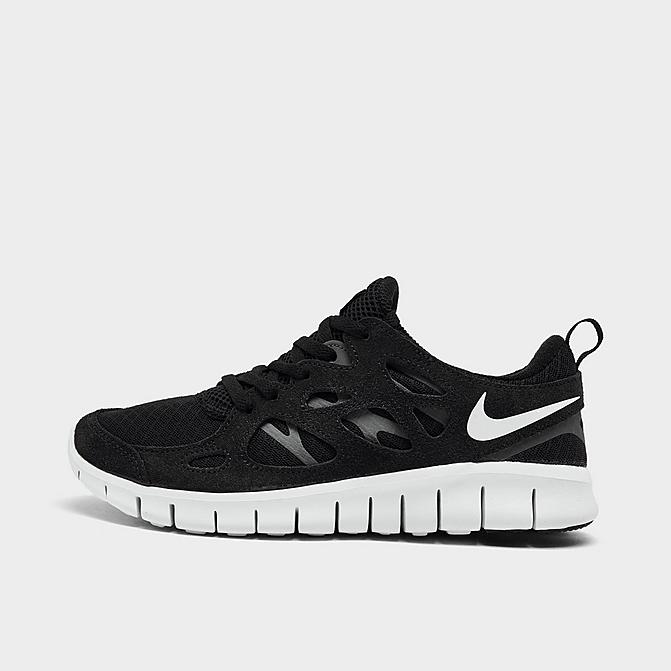 Right view of Boys' Big Kids' Nike Free Run 2 Running Shoes in Black/White/Dark Grey Click to zoom