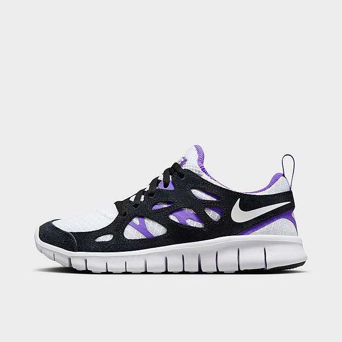 Right view of Big Kids' Nike Free Run 2 Running Shoes in White/White/Black/Action Grape Click to zoom