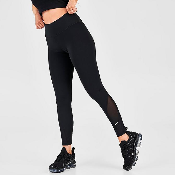 Front view of Women's Nike One Dri-FIT Mid-Rise Cropped Leggings in Black/White Click to zoom