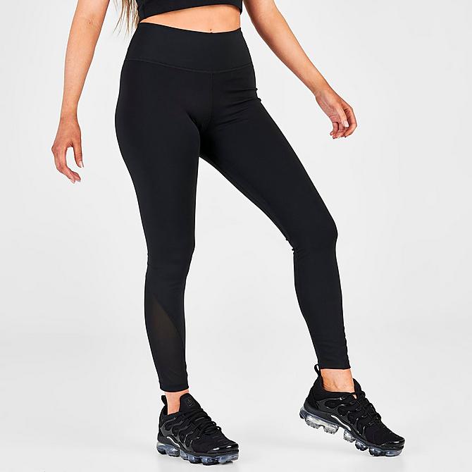 Back Left view of Women's Nike One Dri-FIT Mid-Rise Cropped Leggings in Black/White Click to zoom