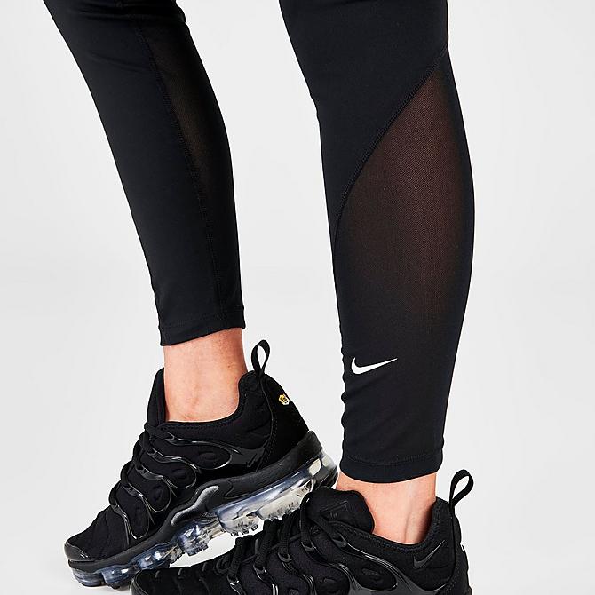 On Model 6 view of Women's Nike One Dri-FIT Mid-Rise Cropped Leggings in Black/White Click to zoom