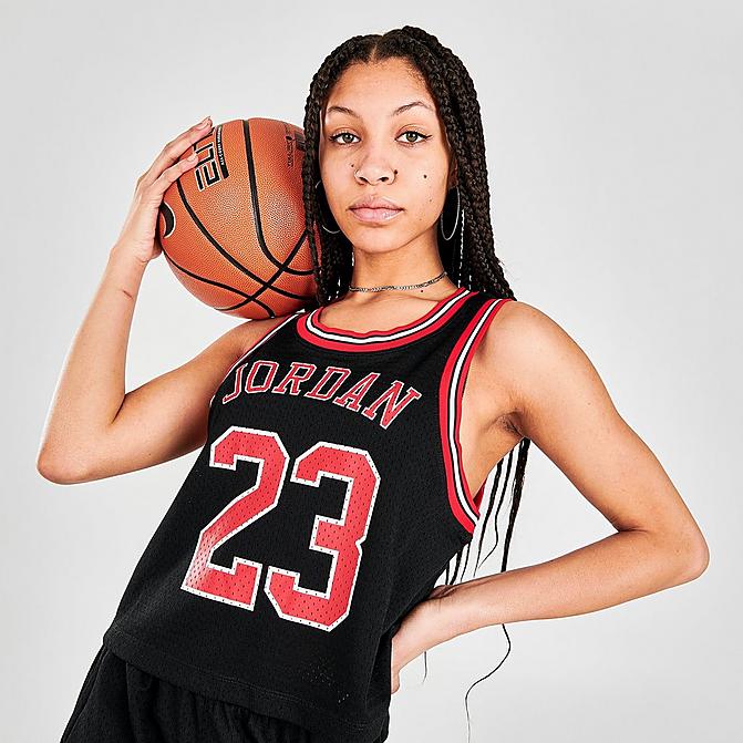 Front view of Women's Jordan Essential Basketball Jersey in Black Click to zoom