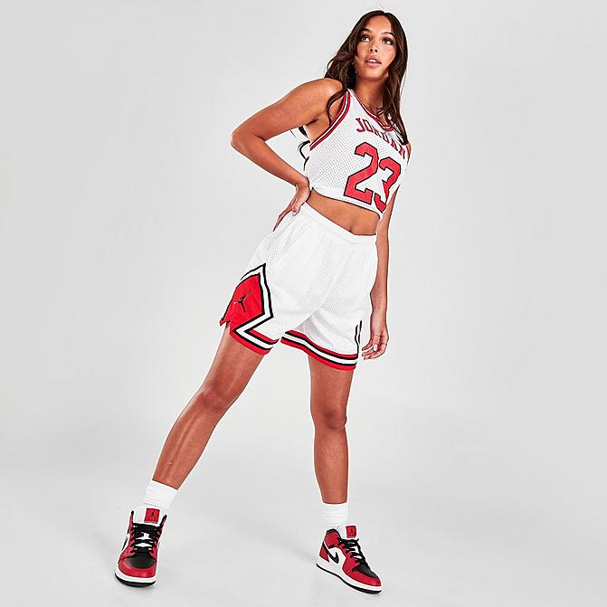 Front view of Women's Jordan Essential Diamond Shorts in White/University Red Click to zoom