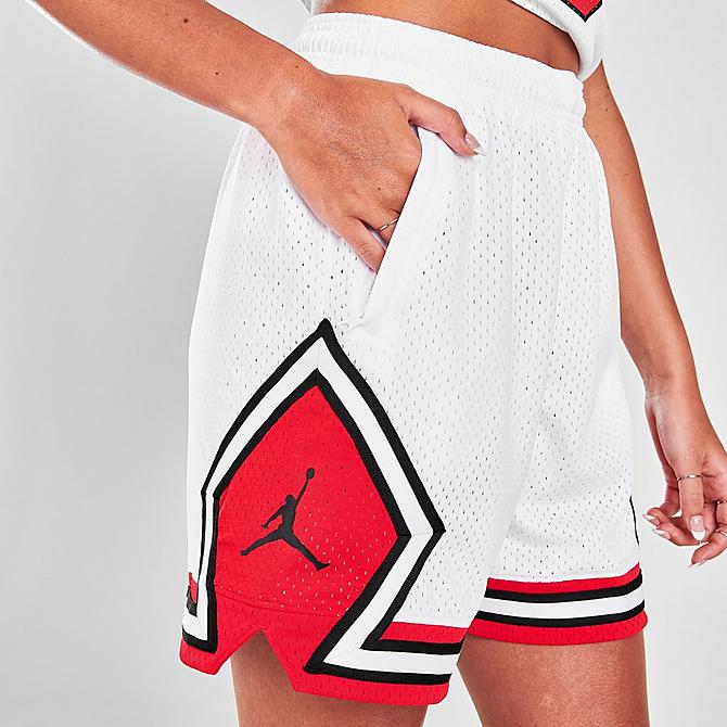 On Model 6 view of Women's Jordan Essential Diamond Shorts in White/University Red Click to zoom