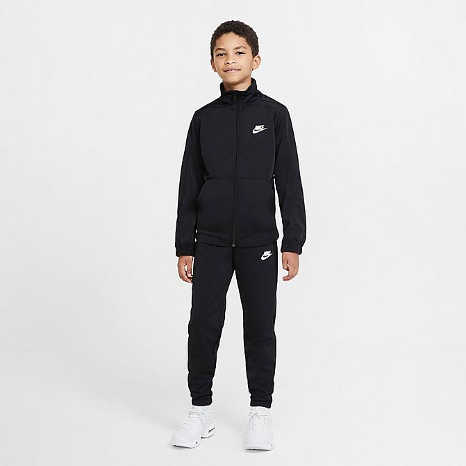 Front view of Kids' Nike Sportswear Futura Tracksuit in Black/Black/White Click to zoom