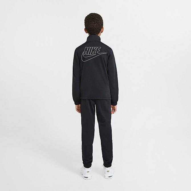 Front Three Quarter view of Kids' Nike Sportswear Futura Tracksuit in Black/Black/White Click to zoom