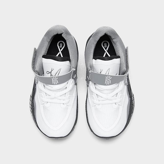 Back view of Kids’ Toddler Nike Kyrie 8 SE Basketball Shoes in White/Chrome/Smoke Grey/Black Click to zoom