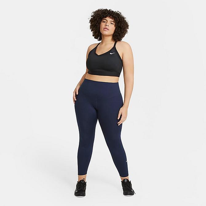 Front Three Quarter view of Women's Nike Dri-FIT One Training Tights (Plus Size) in Obsidian/White Click to zoom