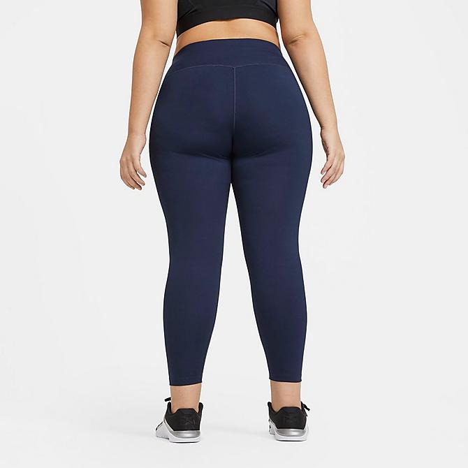 Back Left view of Women's Nike Dri-FIT One Training Tights (Plus Size) in Obsidian/White Click to zoom