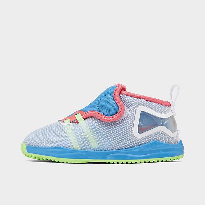 Right view of Kids' Toddler Nike LeBron 19 Basketball Shoes in Dutch Blue/Pomegranate/Lime Glow/White Click to zoom