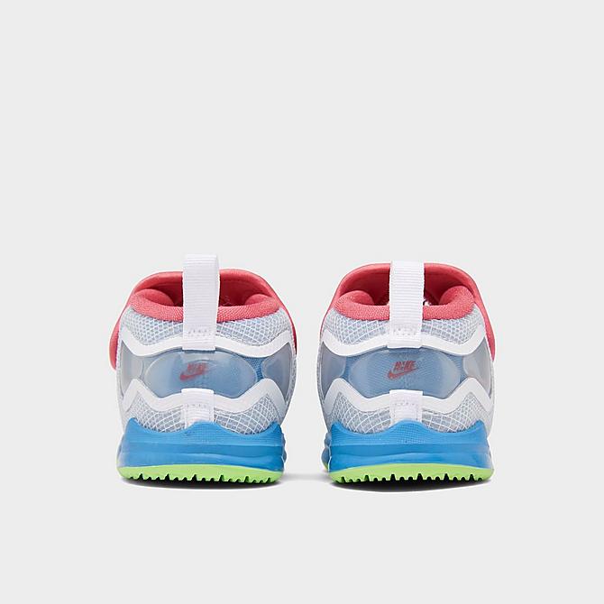 Left view of Kids' Toddler Nike LeBron 19 Basketball Shoes in Dutch Blue/Pomegranate/Lime Glow/White Click to zoom