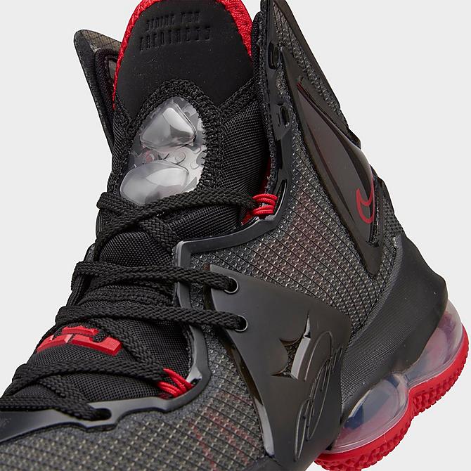 Front view of Big Kids' Nike LeBron 19 Basketball Shoes in Black/Black/University Red Click to zoom