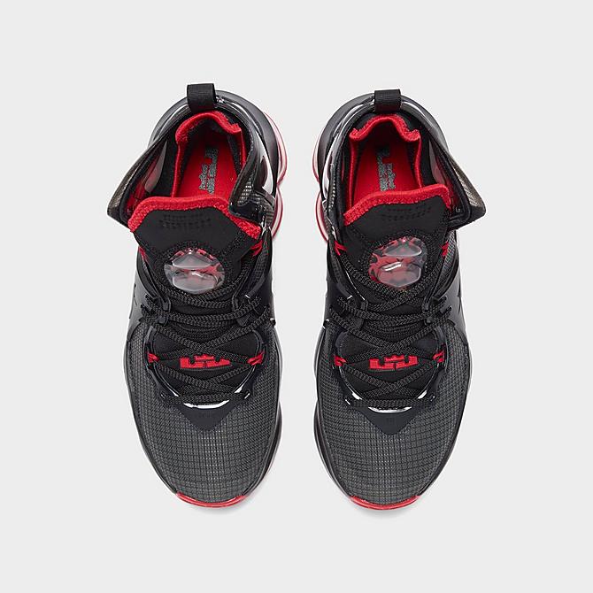 Back view of Big Kids' Nike LeBron 19 Basketball Shoes in Black/Black/University Red Click to zoom