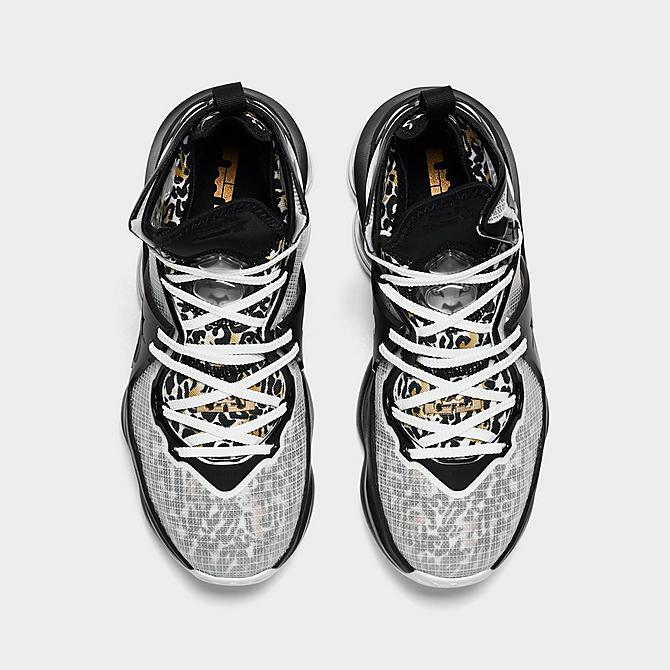 Back view of Big Kids' Nike LeBron 19 SE Basketball Shoes in White/Metallic Gold/Black Click to zoom