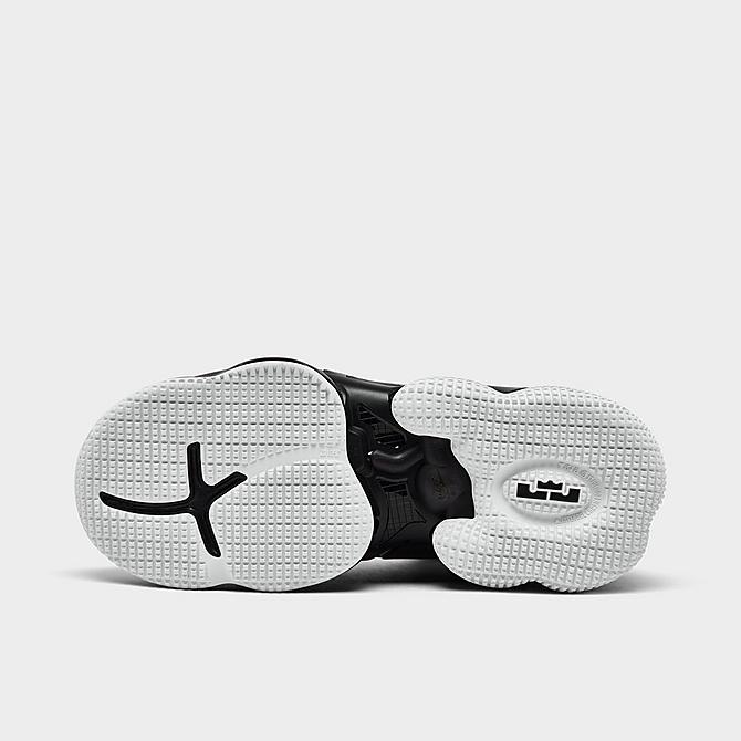 Bottom view of Big Kids' Nike LeBron 19 SE Basketball Shoes in White/Metallic Gold/Black Click to zoom