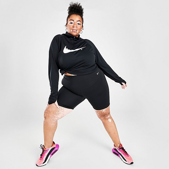 Front view of Women's Nike One Mid-Rise 7 Inch Bike Shorts (Plus Size) in Black/White Click to zoom