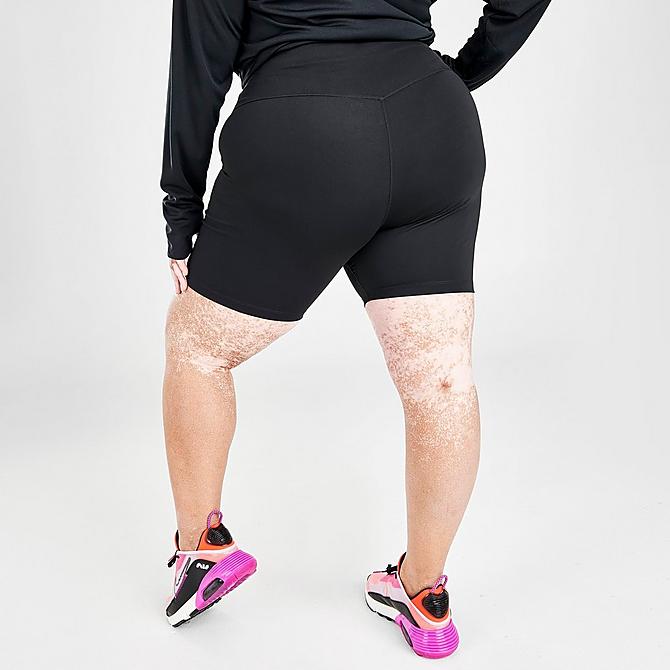 Back Right view of Women's Nike One Mid-Rise 7 Inch Bike Shorts (Plus Size) in Black/White Click to zoom