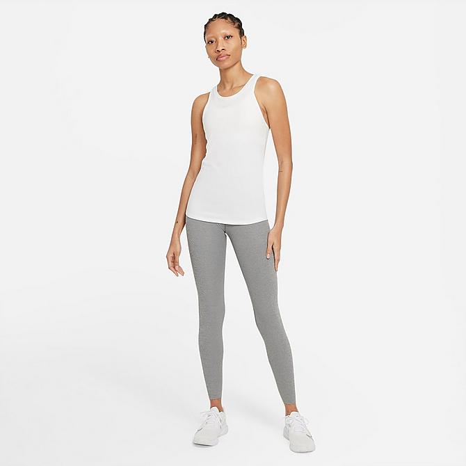 Back Left view of Women's Nike Dri-FIT One Luxe Slim-Fit Tank in White/Reflective Silver Click to zoom