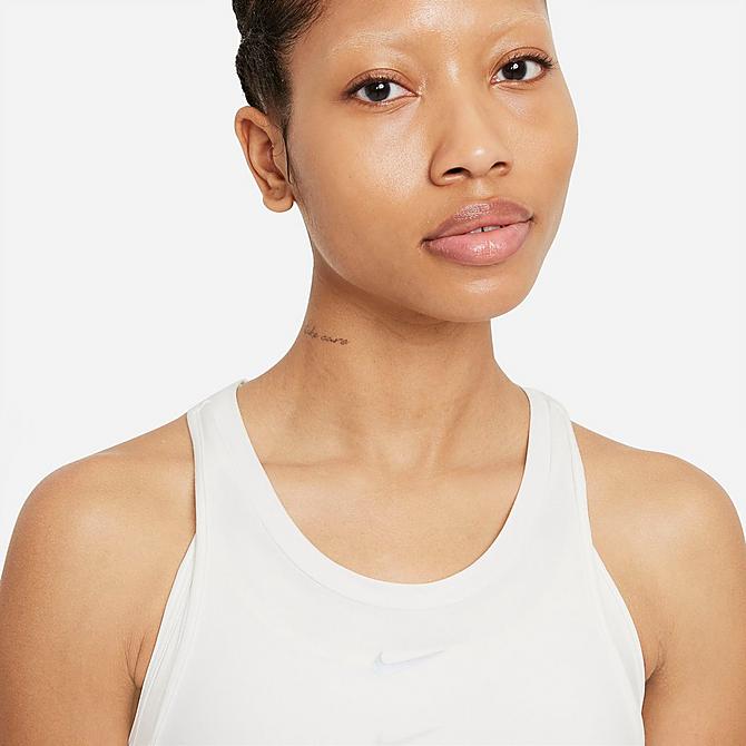 Back Right view of Women's Nike Dri-FIT One Luxe Slim-Fit Tank in White/Reflective Silver Click to zoom