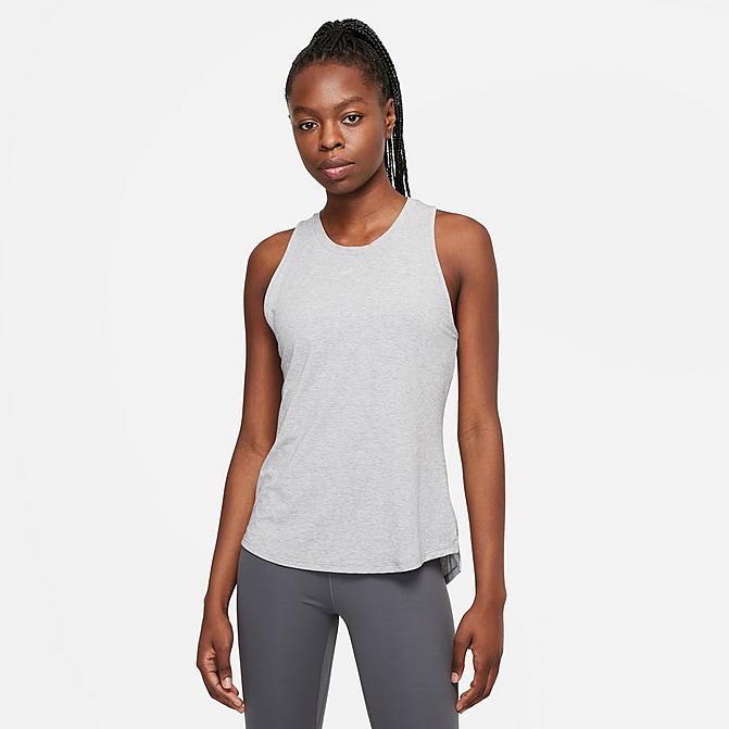 Front view of Women's Nike Dri-FIT One Luxe Standard-Fit Tank in Particle Grey/Heather Click to zoom