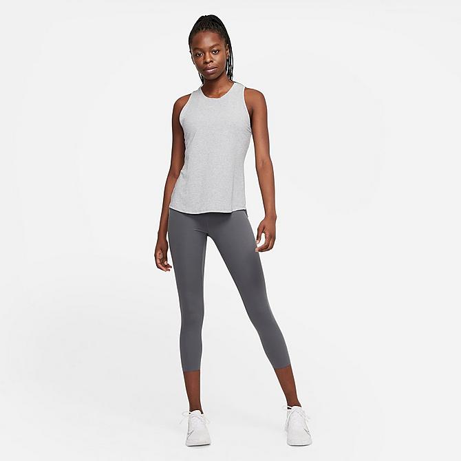Back Left view of Women's Nike Dri-FIT One Luxe Standard-Fit Tank in Particle Grey/Heather Click to zoom