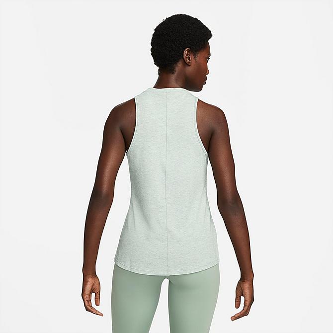 Front Three Quarter view of Women's Nike Dri-FIT One Luxe Standard-Fit Tank in Jade Smoke/Heather/Reflective Silver Click to zoom