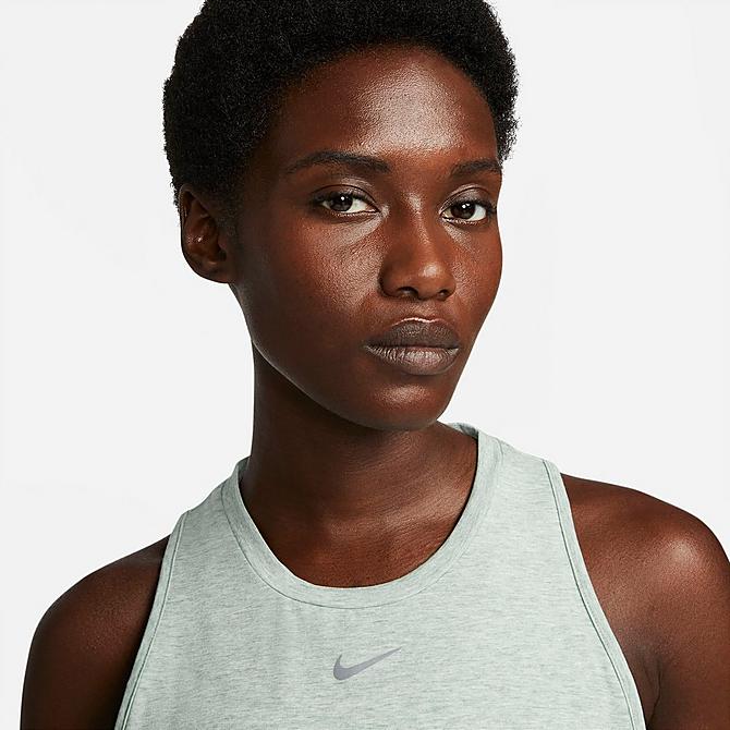 Back Right view of Women's Nike Dri-FIT One Luxe Standard-Fit Tank in Jade Smoke/Heather/Reflective Silver Click to zoom