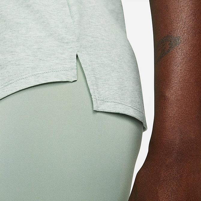 On Model 5 view of Women's Nike Dri-FIT One Luxe Standard-Fit Tank in Jade Smoke/Heather/Reflective Silver Click to zoom