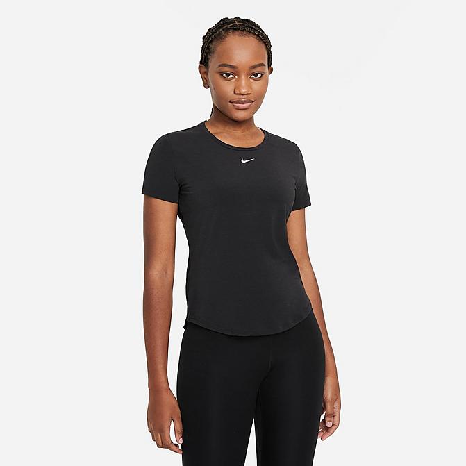 Front view of Women's Nike Dri-FIT One Luxe Short-Sleeve Training Top in Black Click to zoom