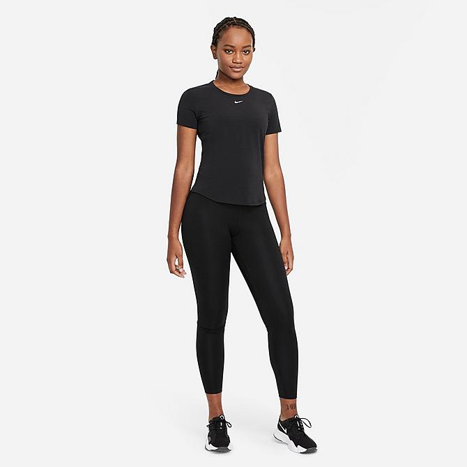 Back Left view of Women's Nike Dri-FIT One Luxe Short-Sleeve Training Top in Black Click to zoom