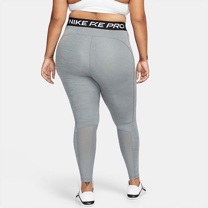 Front Three Quarter view of Women's Nike Pro 365 Leggings (Plus Size) in Smoke Grey/Heather/Black/White Click to zoom