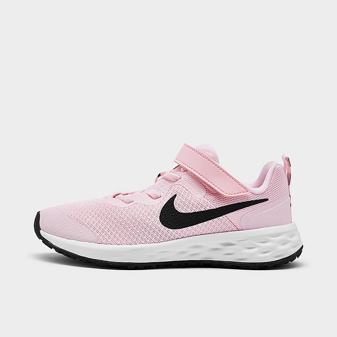 Right view of Girls' Little Kids' Nike Revolution 6 Running Shoes in Pink Foam/Black Click to zoom