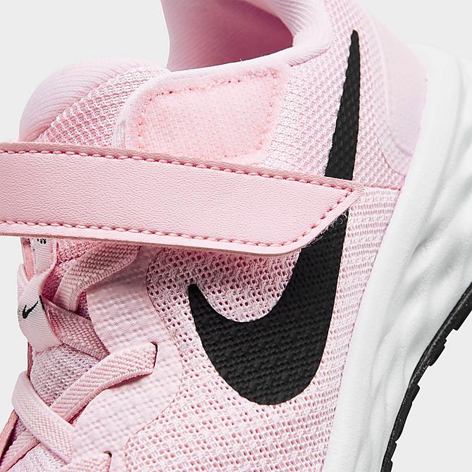 Front view of Girls' Little Kids' Nike Revolution 6 Running Shoes in Pink Foam/Black Click to zoom