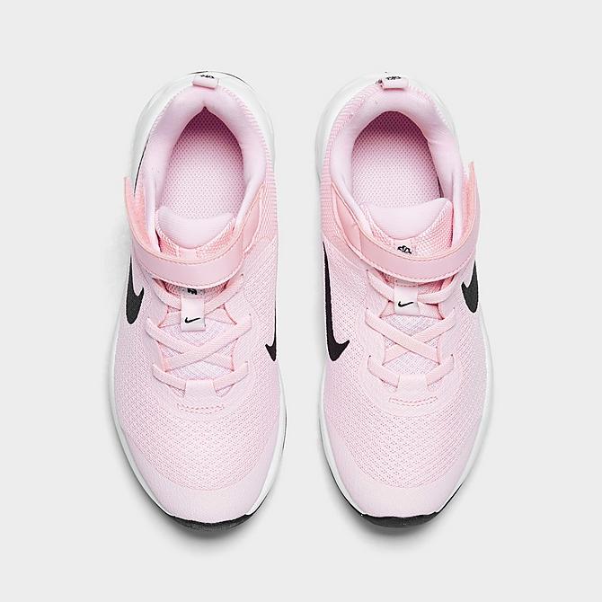Back view of Girls' Little Kids' Nike Revolution 6 Running Shoes in Pink Foam/Black Click to zoom
