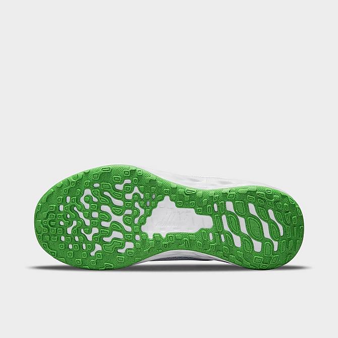 Bottom view of Little Kids' Nike Revolution 6 Running Shoes in Light Smoke Grey/Green Strike/Dark Smoke Grey/Chrome Click to zoom