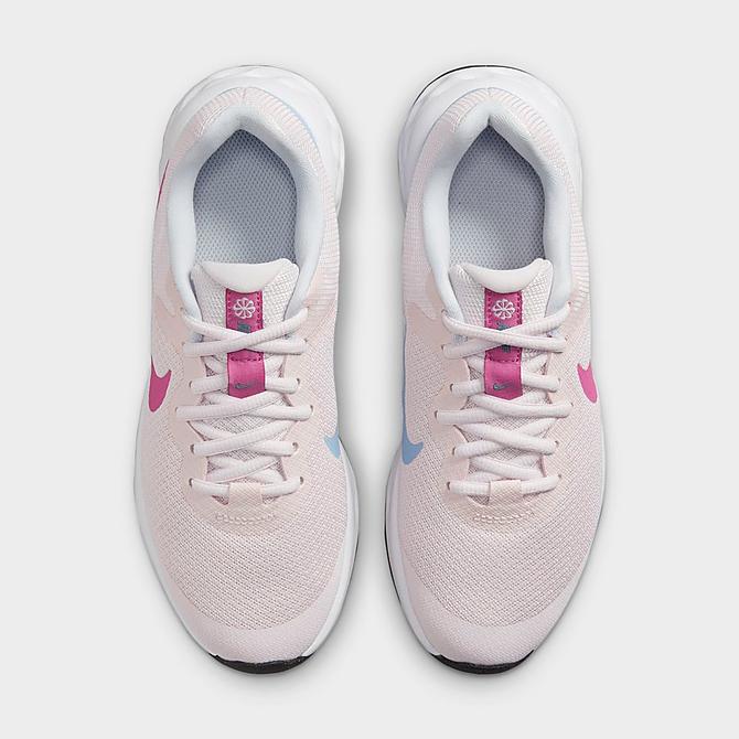 Back view of Girls' Big Kids' Nike Revolution 6 Running Shoes in Pearl Pink/Cosmic Fuchsia/Cobalt Bliss/Football Grey Click to zoom