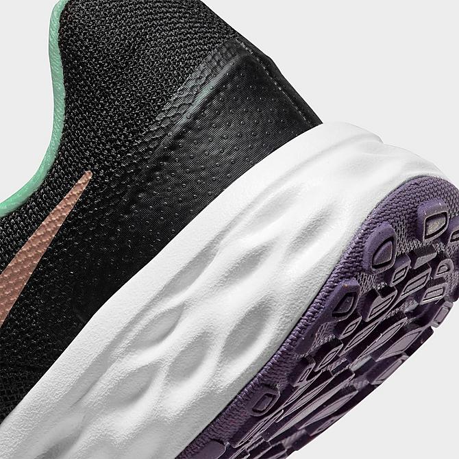 Front view of Big Kids' Nike Revolution 6 Running Shoes in Black/Mint Foam/Canyon Purple/Metallic Red Bronze Click to zoom