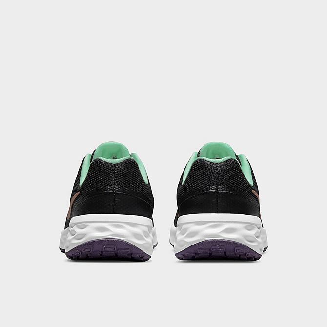 Left view of Big Kids' Nike Revolution 6 Running Shoes in Black/Mint Foam/Canyon Purple/Metallic Red Bronze Click to zoom