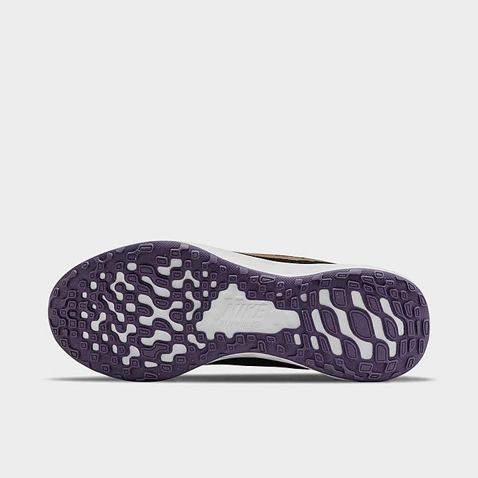 Bottom view of Big Kids' Nike Revolution 6 Running Shoes in Black/Mint Foam/Canyon Purple/Metallic Red Bronze Click to zoom
