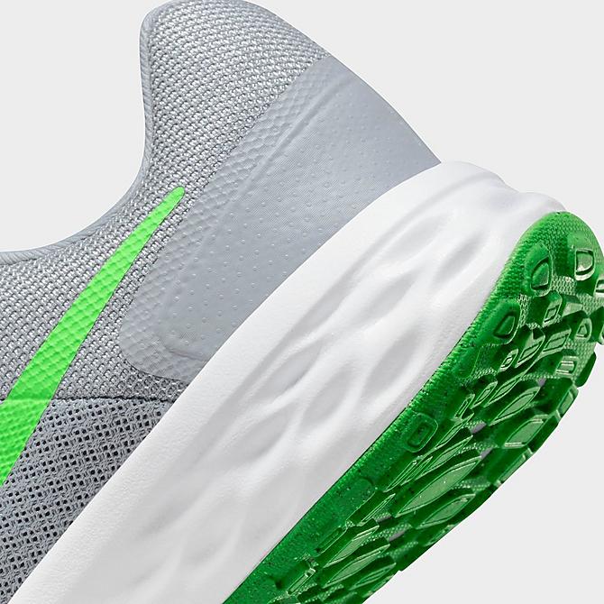 Front view of Big Kids' Nike Revolution 6 Running Shoes in Light Smoke Grey/Green Strike/Dark Smoke Grey/Chrome Click to zoom