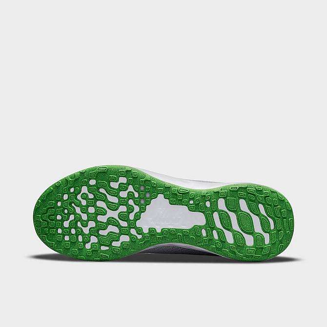 Bottom view of Big Kids' Nike Revolution 6 Running Shoes in Light Smoke Grey/Green Strike/Dark Smoke Grey/Chrome Click to zoom