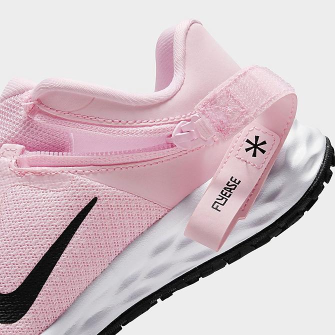 Front view of Girls' Little Kids' Nike Revolution 6 FlyEase Running Shoes in Pink Foam/Black Click to zoom