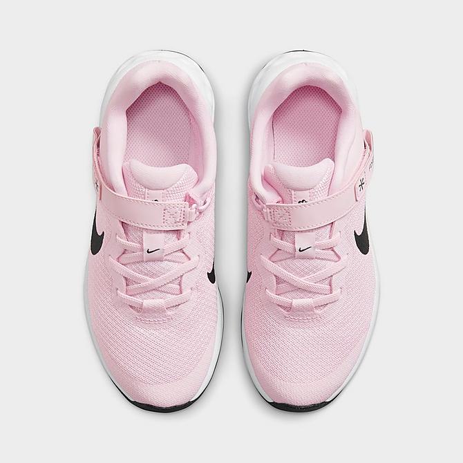 Back view of Girls' Little Kids' Nike Revolution 6 FlyEase Running Shoes in Pink Foam/Black Click to zoom