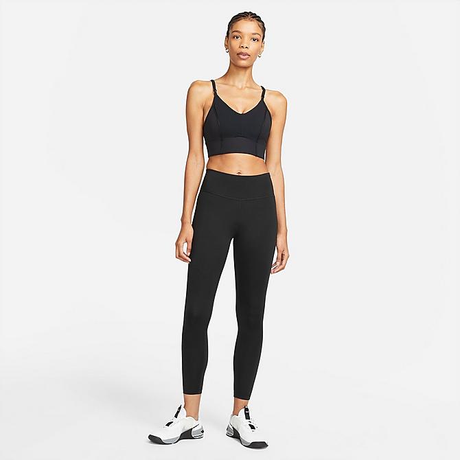 Back Left view of Women's Nike Yoga Dri-FIT Indy Light-Support Padded Longline Sports Bra in Black/Dark Smoke Grey Click to zoom