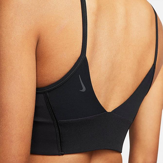 Back Right view of Women's Nike Yoga Dri-FIT Indy Light-Support Padded Longline Sports Bra in Black/Dark Smoke Grey Click to zoom