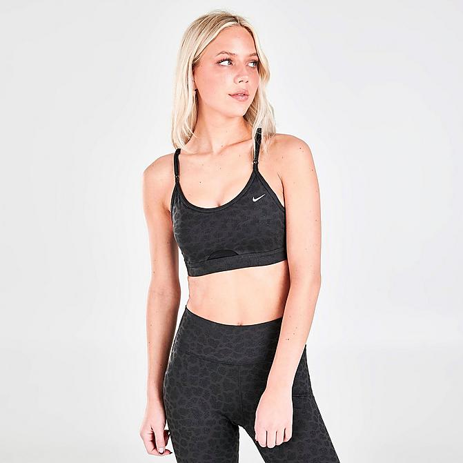 Front view of Women's Nike Dri-FIT Indy Light-Support Padded Sports Bra in Off Noir/Black/White Click to zoom