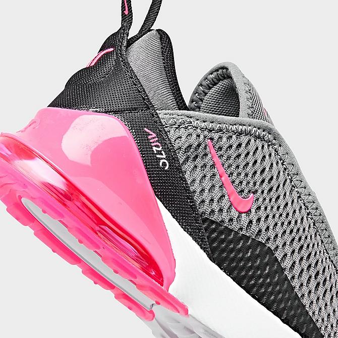 Front view of Girls' Toddler Nike Air Max 270 Casual Shoes in Smoke Grey/Hyper Pink/Black/White Click to zoom