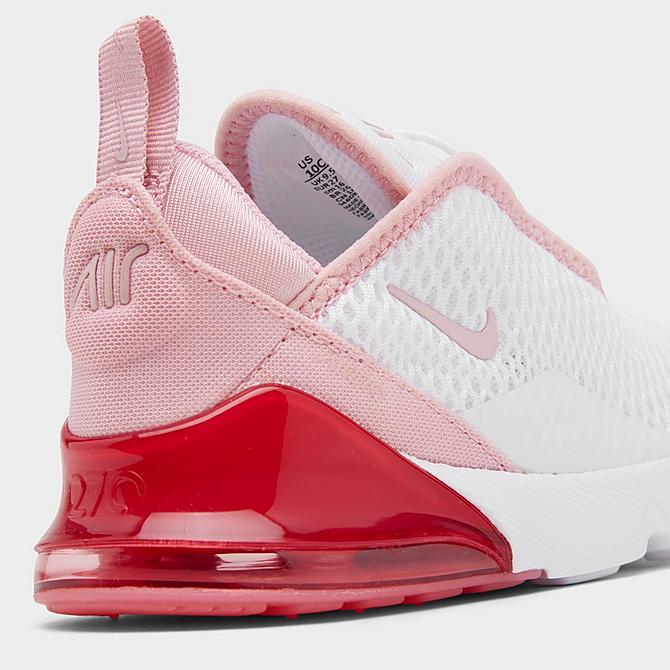 Front view of Girls' Toddler Nike Air Max 270 Casual Shoes in White/Pink Glaze/Pink Salt Click to zoom