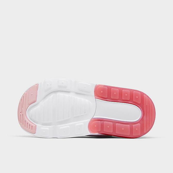 Bottom view of Girls' Toddler Nike Air Max 270 Casual Shoes in White/Pink Glaze/Pink Salt Click to zoom