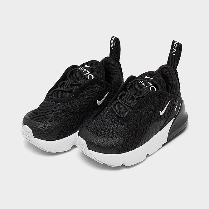 Three Quarter view of Kids' Toddler Nike Air Max 270 Casual Shoes in Black/White/Anthracite Click to zoom